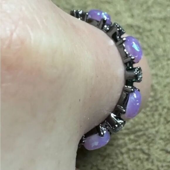 Iridescent Opal Ring with Black Band Sz 9 - Picture 6 of 9